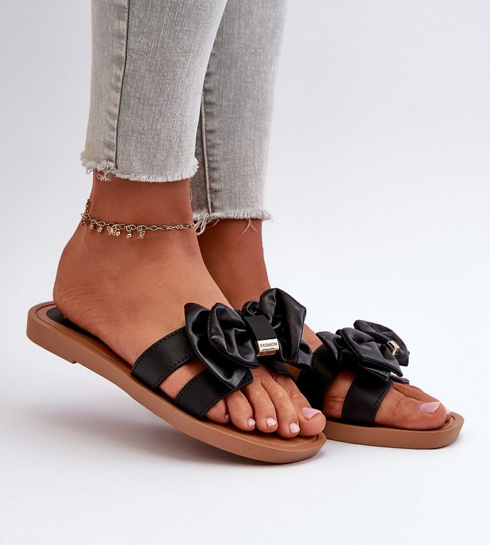 Charming Eco Leather Bow Flip-Flops
